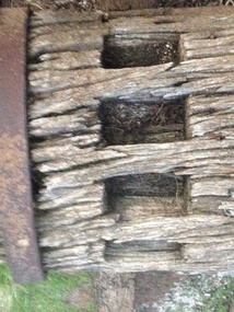 Photograph - colour, Clare Gervasoni, Waterwheel hub and spokes, 25/06/2013