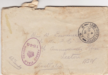 Correspondence - Digital, Correspondence from Arthur Elton  Tandy,1916, 11/1916