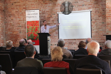 Photographs - colour, Damian Finlayson presenting at Mining Mud and Medals, 2014, 27/04/2014