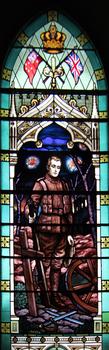 Stained Glass window showing a World War One Australian Soldier