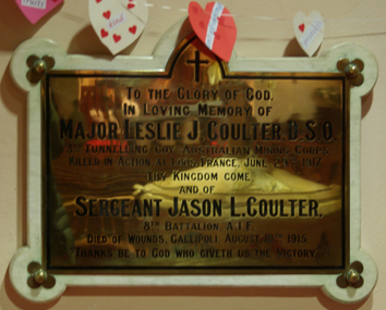 Photograph - Colour, Clare Gervasoni, Plaque commemorating Leslie and Jason Coulter, 09/05/2015
