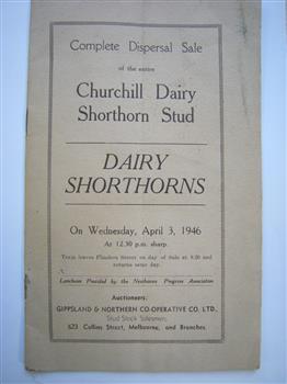 Dispersal sale program Churchill Island dairy shorthorns 3/4/1946