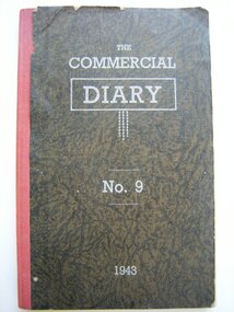 Brown farm diary with red spine. Records the activities of 1955. The Commercia Diary No.9 is on the cover.