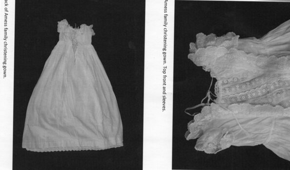 two photographs of different christening gowns
