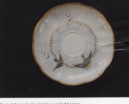 hand painted saucer with gold trim