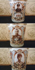 commemorative cup with the three portraits on the side
