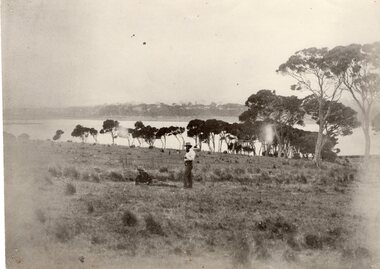 Photograph of two men lying in a paddock, Late 19th century
