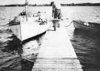 Photograph - Black and White Photograph of boat and a jetty, c.1940