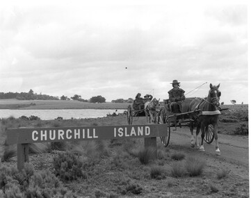 Photograph - Photograph of Churchill Island sign and carriages, c.1940
