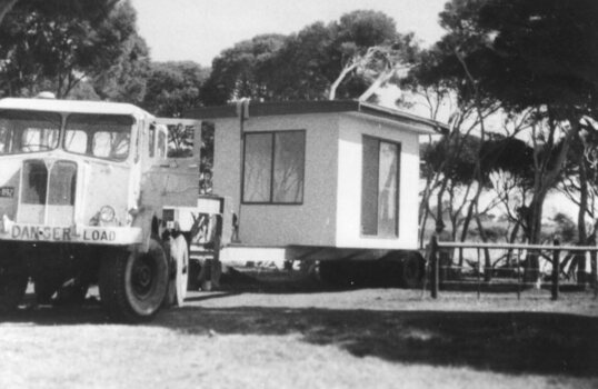 Photograph of demountable on the back of a truck