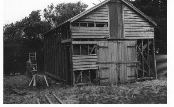 Photograph of the restoration of Amess Barn