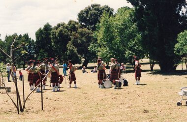 Photograph of marching band in paddock