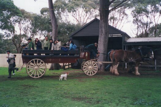 Photograph of people on cart