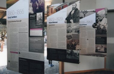 Photograph of a row of informational displays