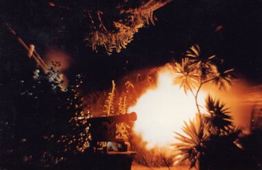 Photograph of the firing of the cannon