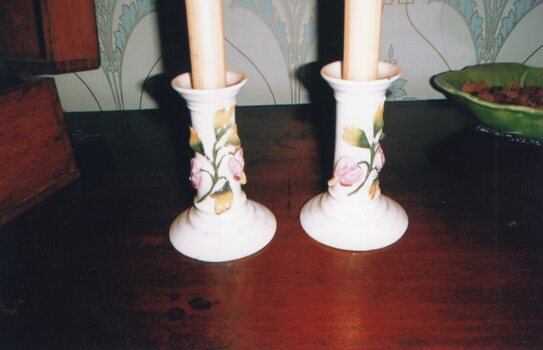 a pair of ceramic candlesticks