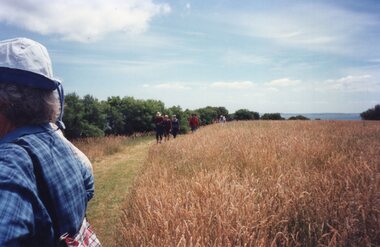 Photograph of people in a field