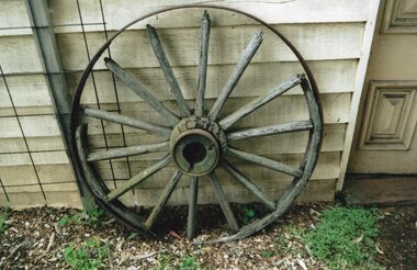 photograph of a wagon wheel
