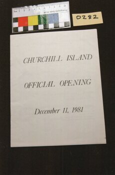 front page of the churchill island official opening program