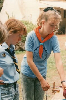 Photograph of two girls in blue