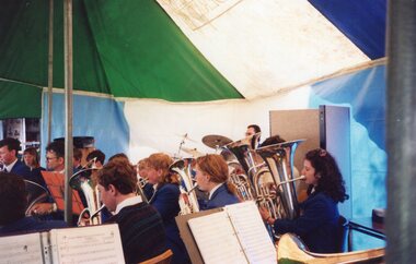 photograph of brass section of band