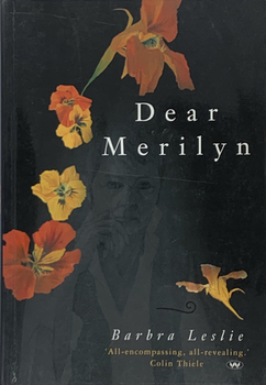 A spray  of orange and yellow nasturtiums run down the left side, against a black background. Emerging from the darkness is the face of a women with text in the lower left quadrant