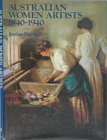 Two women, one in profile and one with her back to the viewer, are working at troughs in a 19th century laundry. A tap runs onto a pile of clothes in the trough in the foreground.