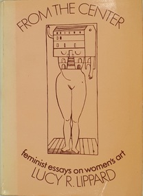 On a pink background is a central image of a woman's body with a house covering her head and bust in red. Red text appears in a semi-circle above and below this image