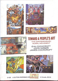 Six coloured murals crowded with various people, graphic elements and symbols in different styles are placed across this cover. Text appears in central area on right hand side.
