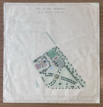 Hand coloured plan of proposed improvements to Edwards Park