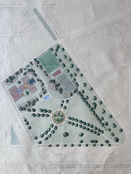 Close up view of hand coloured plan of proposed improvements to Edwards Park