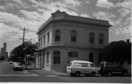 Substantial two storey building on a street corner.