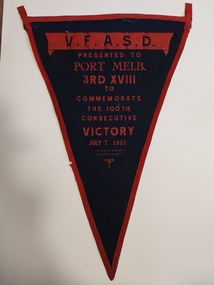 Flag - Pennant, 100th consecutive victory, Port Melburne Football Club, 3rd XVIII, 1951