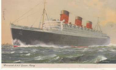 Postcard - Queen Mary, ocean liner, 1936 - 1948