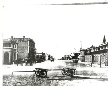 389 - Bay Street from Beach and Bay, Morley's Coal Depot cart in foreground, c. 1873