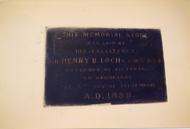 Photograph - 1888 memorial stone from original Seamen's Institute, Missions to Seamen, Port Melbourne, Alison Kelly, 1990