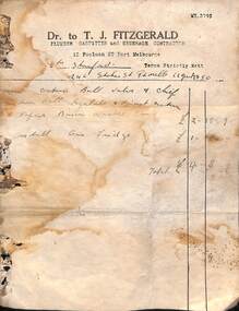 Financial record - Invoice, T J FITZGERALD, Plumber to Mrs STANFORD, Stokes Street, Port Melbourne, 1950
