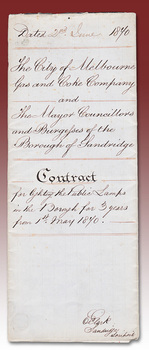 Folded handwritten contract.