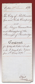 Folded handwritten contract.