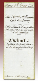 Front of a folded handwritten contract.
