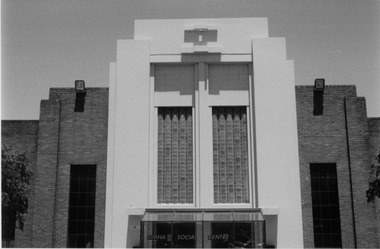 The front façade of a building.