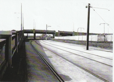 Photograph - Port Melbourne Station extension looking towards city and railway yards