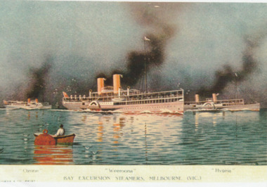 Photograph - Three bay excursion steamers, PS Ozone, PS Weeroona and PS Hygeia, 1920s