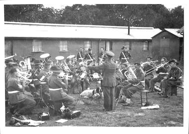 Photograph - Port Melbourne City (Boys) Band, rehearsing outdoors, 1950s