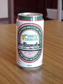 Can of Boag's Beer commemorating the first voyage of the Spirit of Tasmania, 29 November 1993.