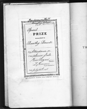 1364 - A book presented as an attendance prize to Dorothy Peacock by the Sunday School at Temperance Hall 29 July 1916