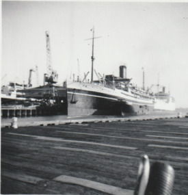 Photograph - Ships at Station Pier, Port Melbourne, Ranchi (inner west), Strathnaver (outer west) and Ormonde (inner east), Glen Stuart, 1950s