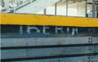 Photograph - Graffiti, names of visiting ships, Station Pier, Port Melbourne, Glen Stuart, 2001
