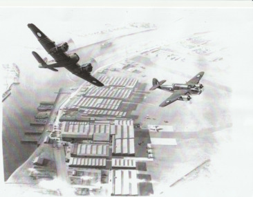 Photograph - Illustration of two Beaufort bombers over Government Aircraft Factory, Fishermen's Bend, 1940s