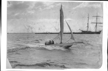 Photograph - Yacht SJS, Railway Pier, Port Melbourne and Williamstown in background, 1910